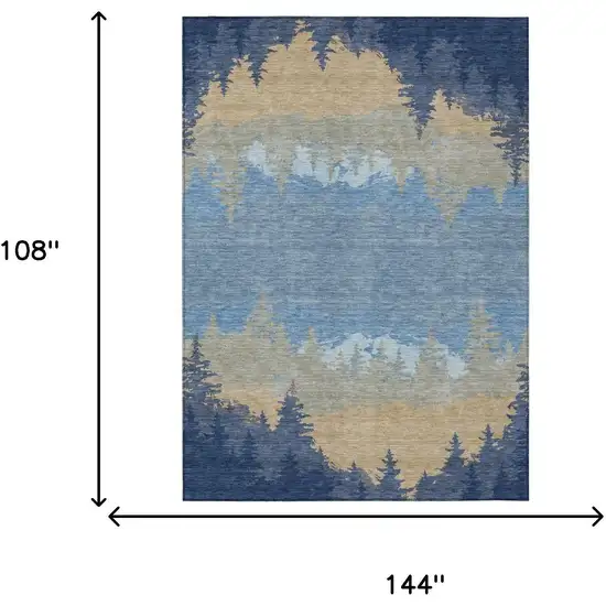 Navy Blue And Blue Floral Washable Indoor Outdoor Area Rug Photo 5