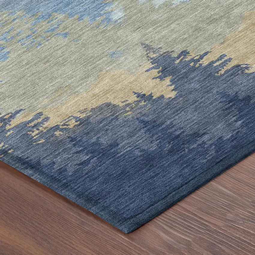 Navy Blue And Blue Floral Washable Indoor Outdoor Area Rug Photo 3