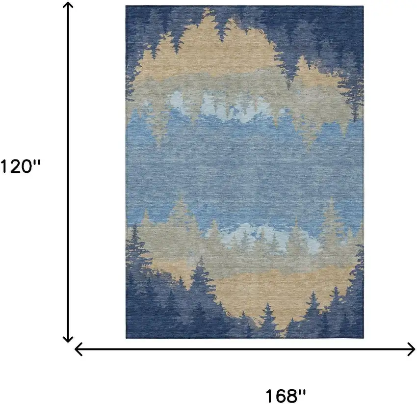 Navy Blue And Blue Floral Washable Indoor Outdoor Area Rug Photo 5