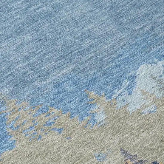Navy Blue And Blue Floral Washable Indoor Outdoor Area Rug Photo 4