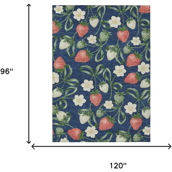 Navy Blue And Blue Floral Washable Indoor Outdoor Area Rug Photo 5