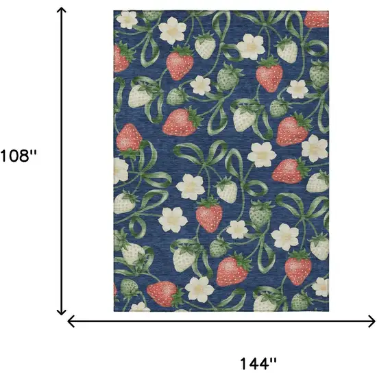 Navy Blue And Blue Floral Washable Indoor Outdoor Area Rug Photo 5
