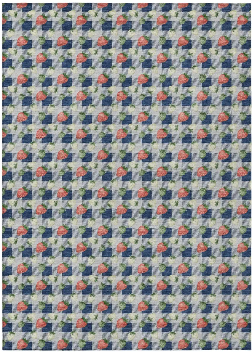 Navy Blue And Blue Floral Washable Indoor Outdoor Area Rug Photo 2