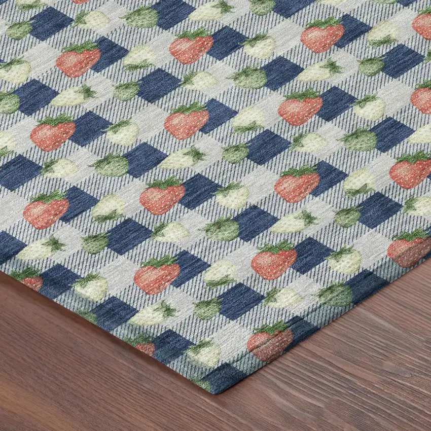 Navy Blue And Blue Floral Washable Indoor Outdoor Area Rug Photo 3