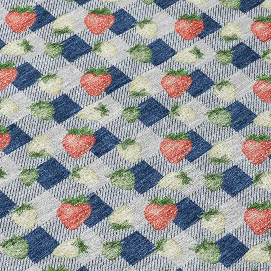 Navy Blue And Blue Floral Washable Indoor Outdoor Area Rug Photo 4