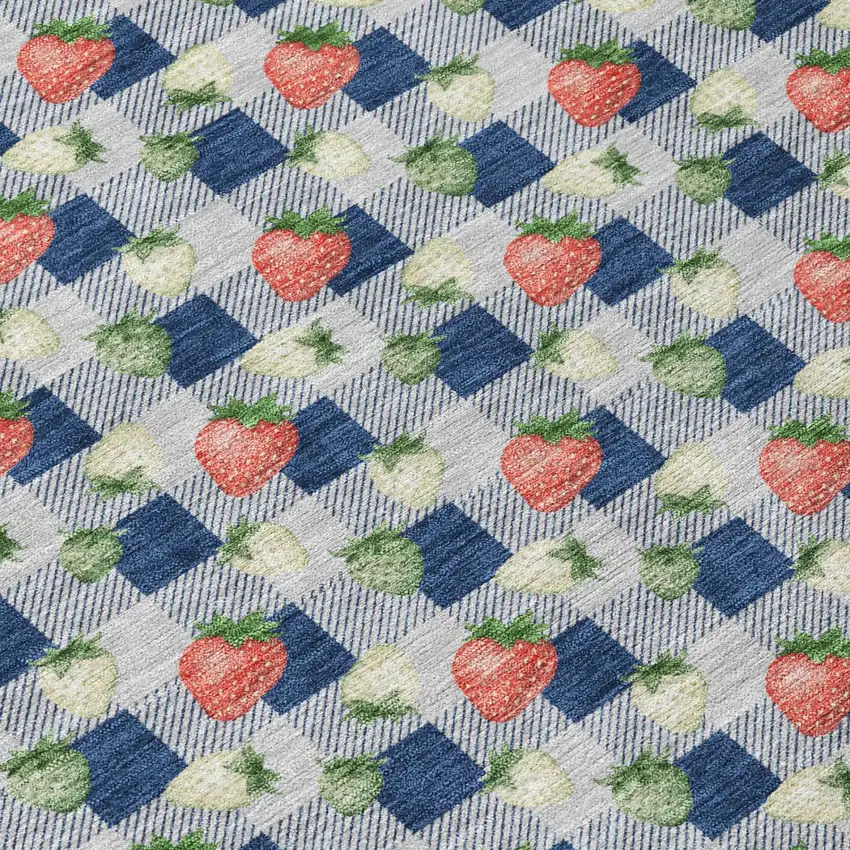 Navy Blue And Blue Floral Washable Indoor Outdoor Area Rug Photo 4