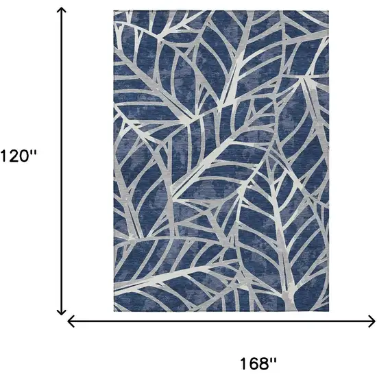 Navy Blue And Blue Floral Washable Indoor Outdoor Area Rug Photo 5