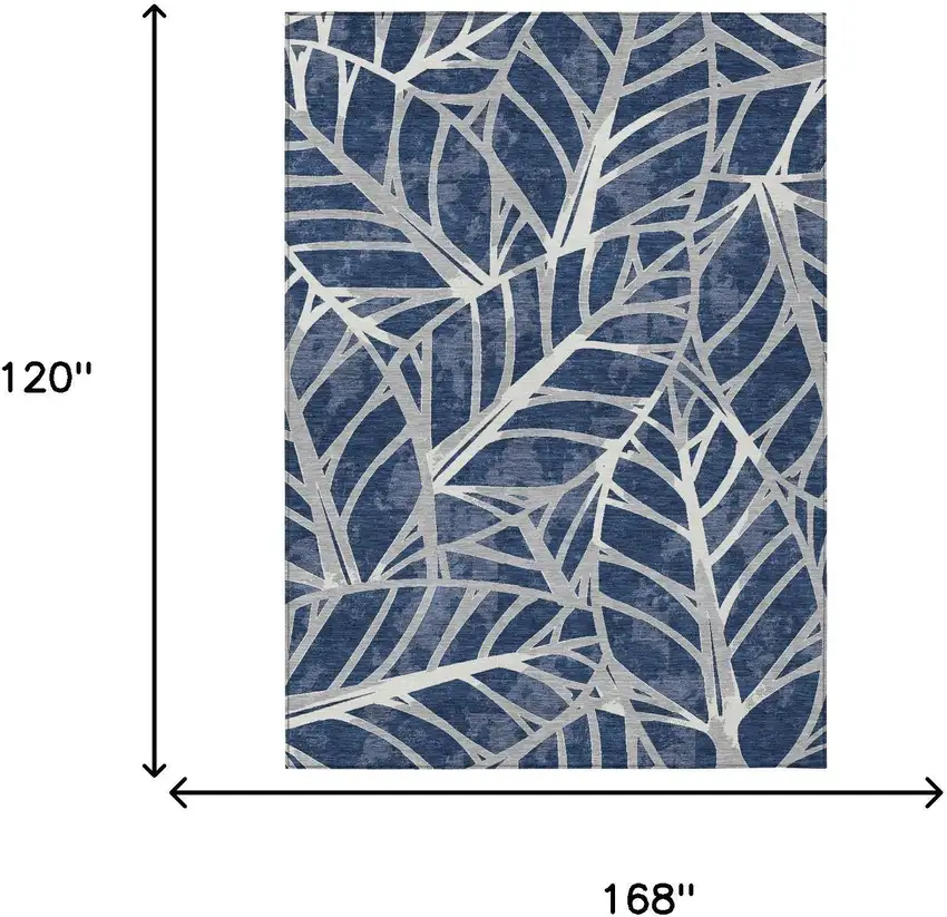 Navy Blue And Blue Floral Washable Indoor Outdoor Area Rug Photo 5