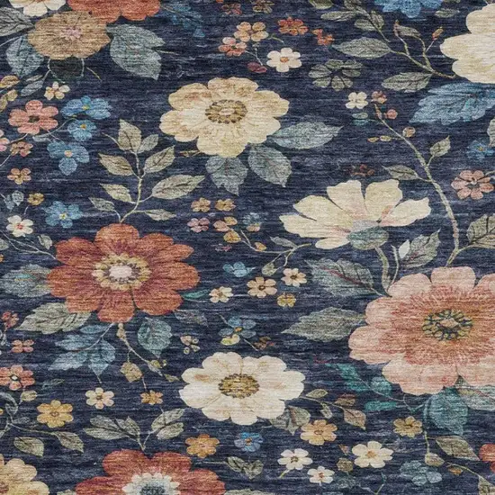 Navy Blue And Blue Floral Washable Indoor Outdoor Area Rug Photo 5