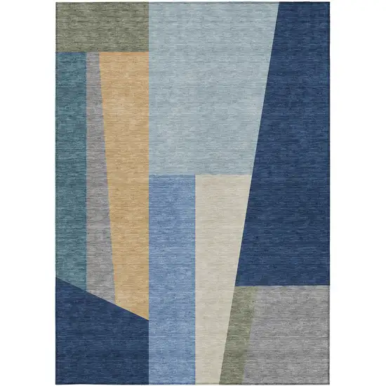 Navy Blue And Blue Geometric Washable Indoor Outdoor Area Rug Photo 3