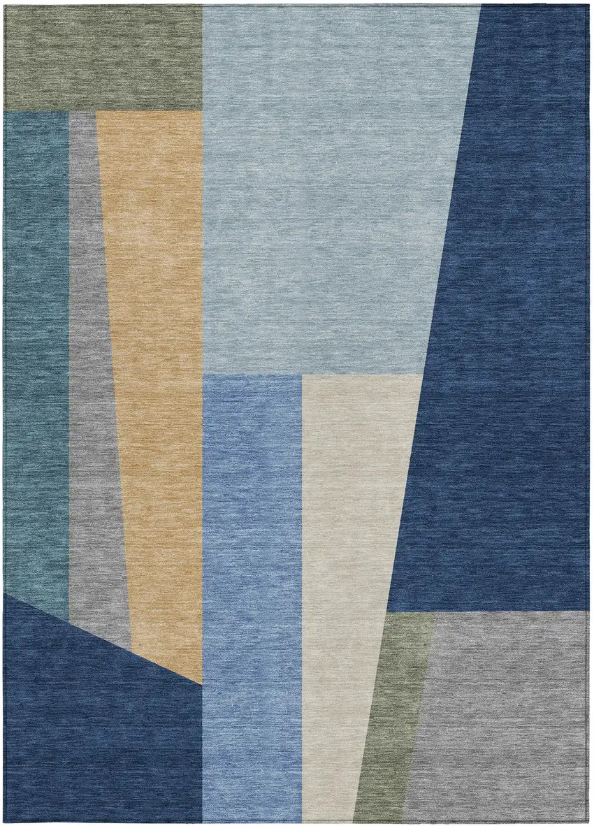 Navy Blue And Blue Geometric Washable Indoor Outdoor Area Rug Photo 3