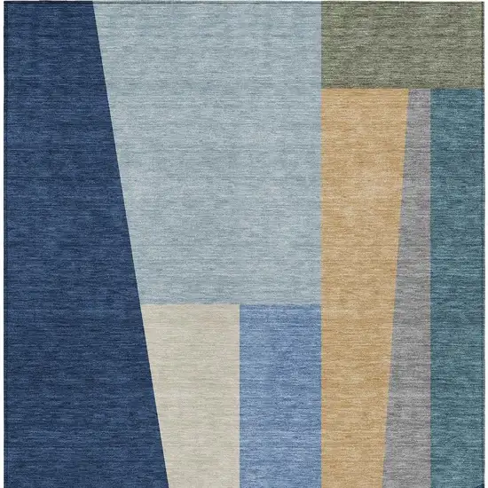 Navy Blue And Blue Geometric Washable Indoor Outdoor Area Rug Photo 2