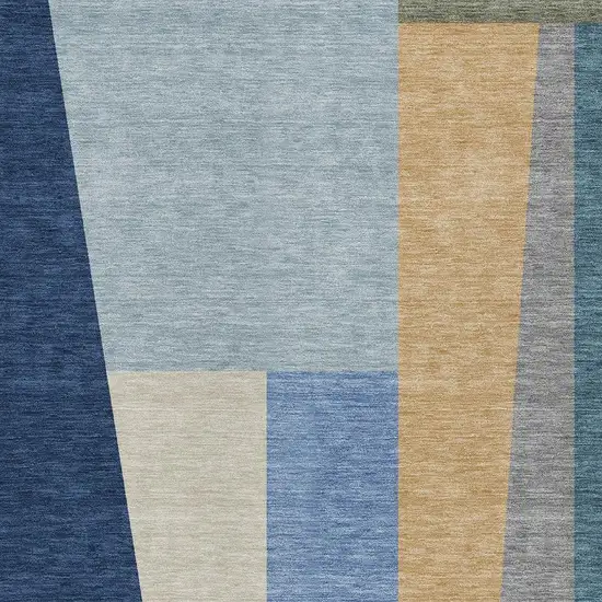 Navy Blue And Blue Geometric Washable Indoor Outdoor Area Rug Photo 2