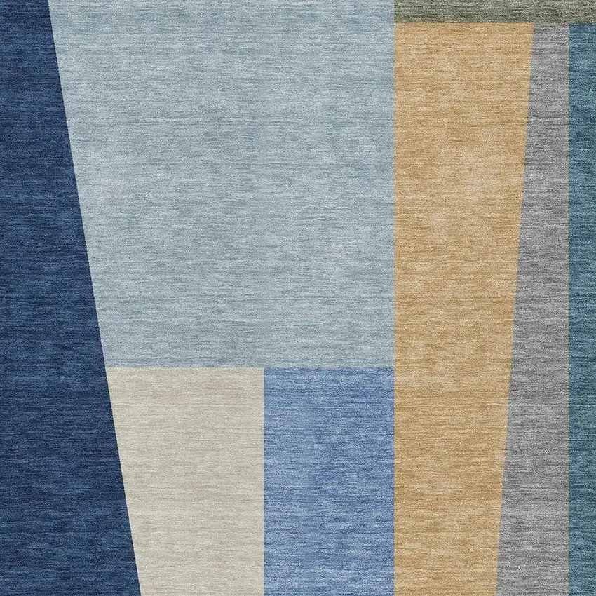 Navy Blue And Blue Geometric Washable Indoor Outdoor Area Rug Photo 2
