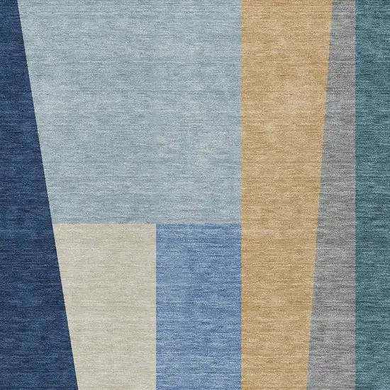 Navy Blue And Blue Geometric Washable Indoor Outdoor Area Rug Photo 2