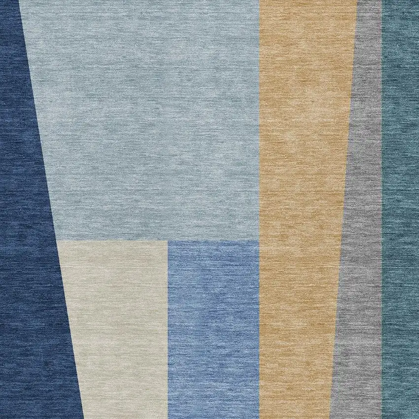 Navy Blue And Blue Geometric Washable Indoor Outdoor Area Rug Photo 2