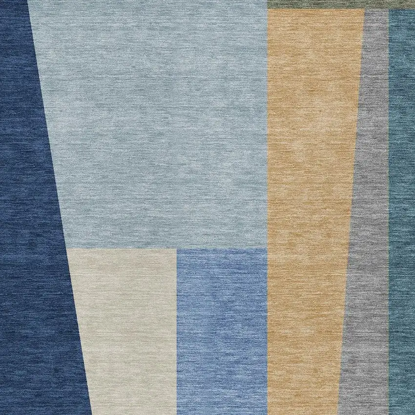 Navy Blue And Blue Geometric Washable Indoor Outdoor Area Rug Photo 2