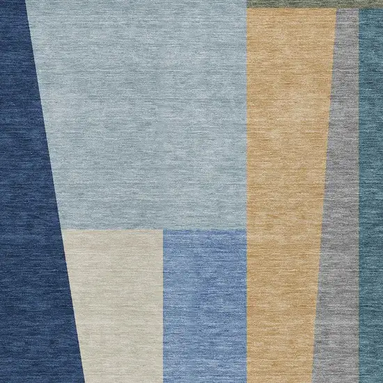 Navy Blue And Blue Geometric Washable Indoor Outdoor Area Rug Photo 2