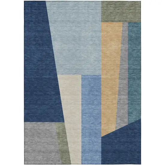 Navy Blue And Blue Geometric Washable Indoor Outdoor Area Rug Photo 1
