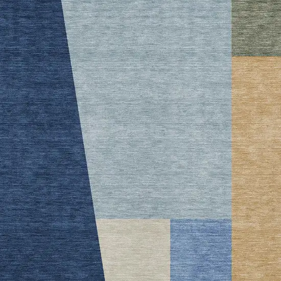 Navy Blue And Blue Geometric Washable Indoor Outdoor Area Rug Photo 2