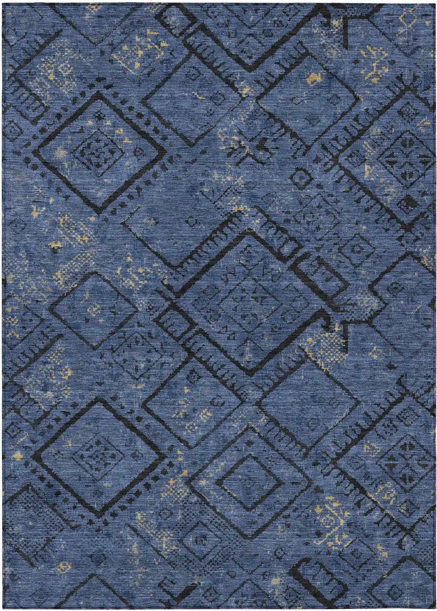 Navy Blue And Blue Geometric Washable Indoor Outdoor Area Rug Photo 1