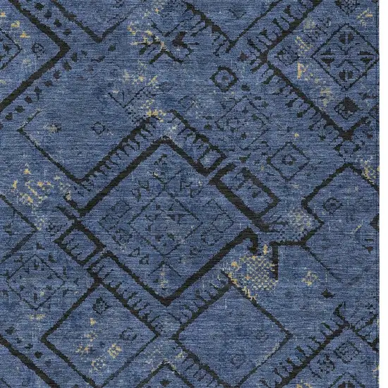 Navy Blue And Blue Geometric Washable Indoor Outdoor Area Rug Photo 2