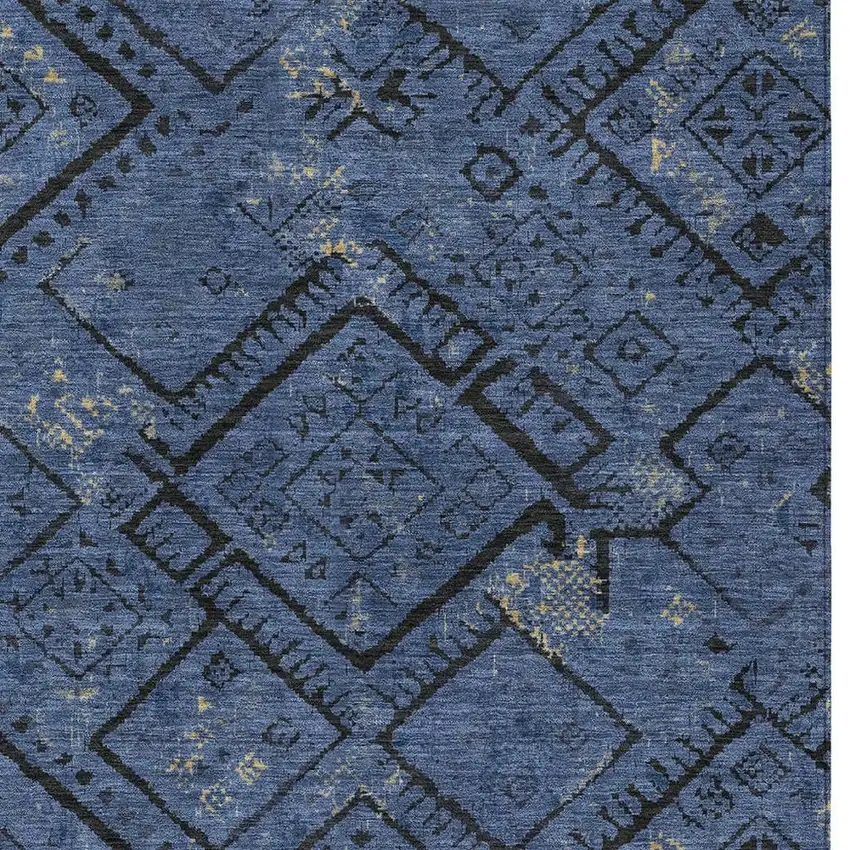 Navy Blue And Blue Geometric Washable Indoor Outdoor Area Rug Photo 2