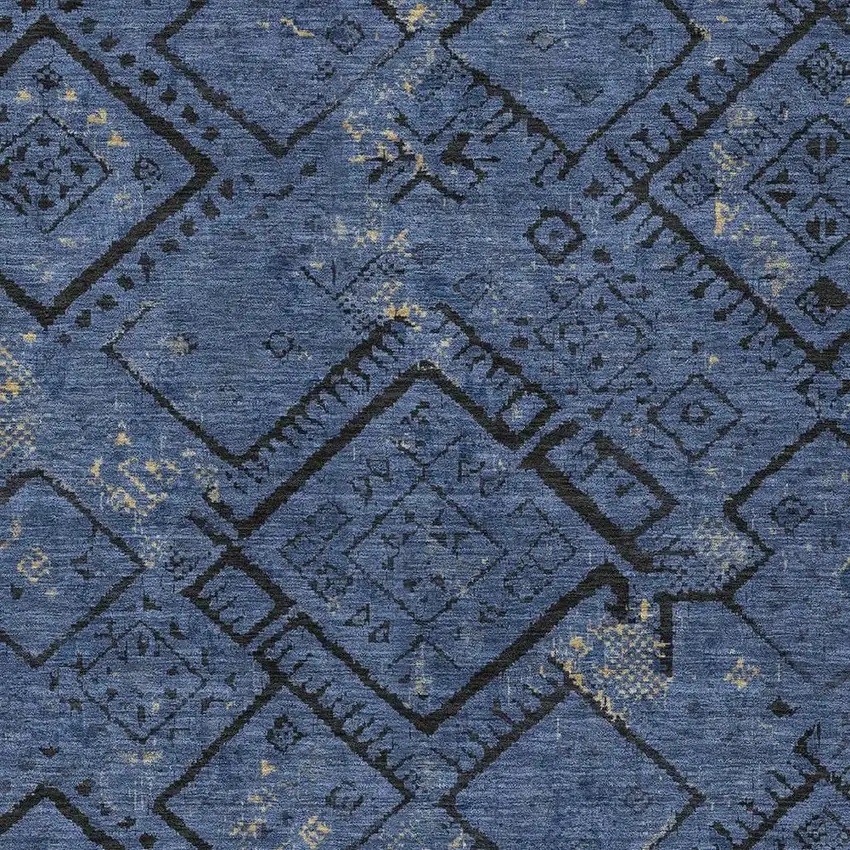 Navy Blue And Blue Geometric Washable Indoor Outdoor Area Rug Photo 2