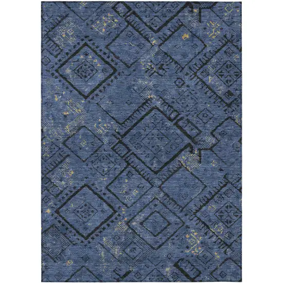 Navy Blue And Blue Geometric Washable Indoor Outdoor Area Rug Photo 1