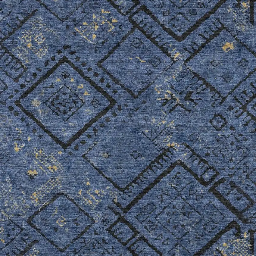 Navy Blue And Blue Geometric Washable Indoor Outdoor Area Rug Photo 2