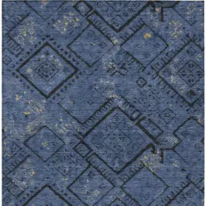Photo of Navy Blue And Blue Geometric Washable Indoor Outdoor Area Rug