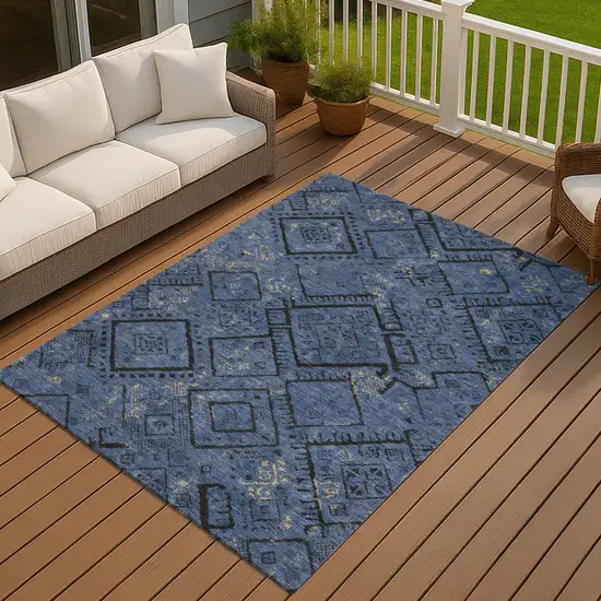 Navy Blue And Blue Geometric Washable Indoor Outdoor Area Rug Photo 7