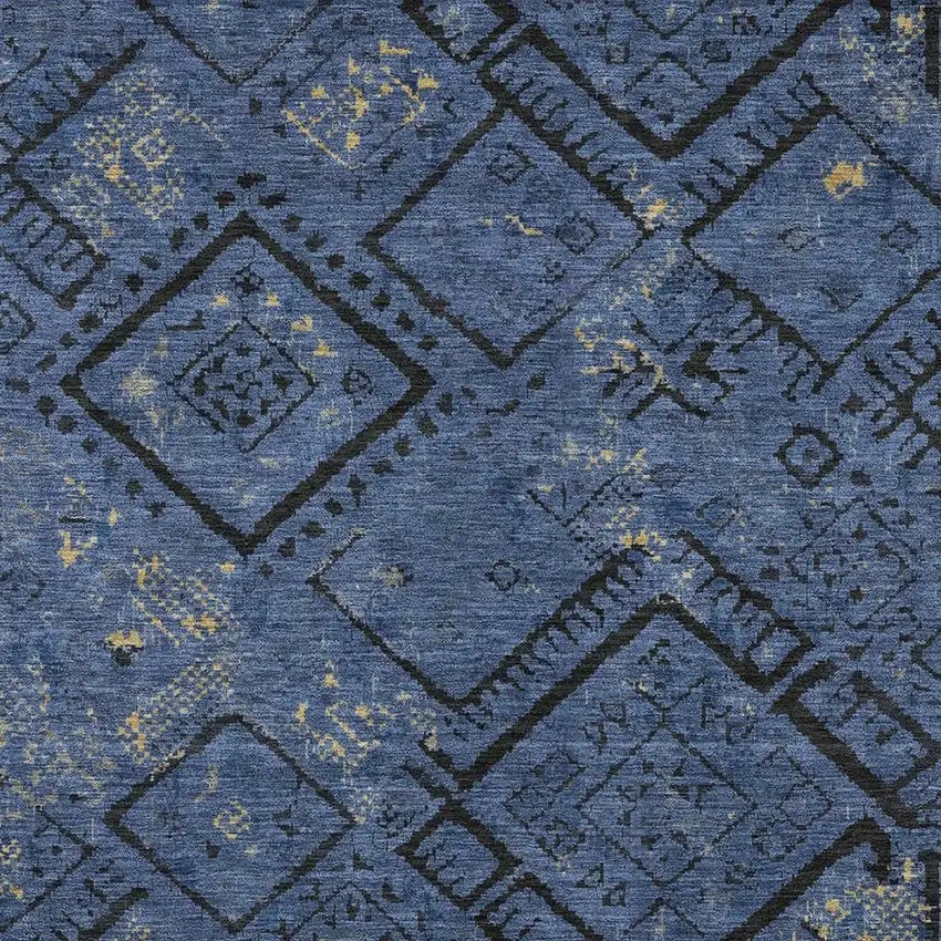 Navy Blue And Blue Geometric Washable Indoor Outdoor Area Rug Photo 2
