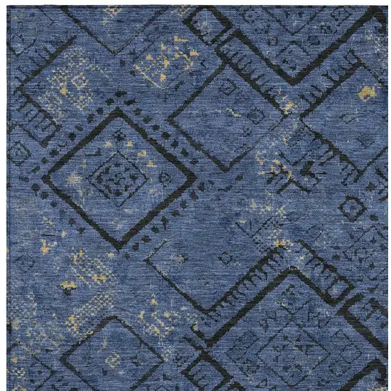 Navy Blue And Blue Geometric Washable Indoor Outdoor Area Rug Photo 2