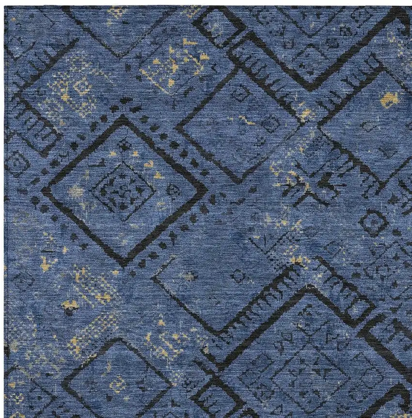 Navy Blue And Blue Geometric Washable Indoor Outdoor Area Rug Photo 2