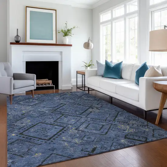 Navy Blue And Blue Geometric Washable Indoor Outdoor Area Rug Photo 6