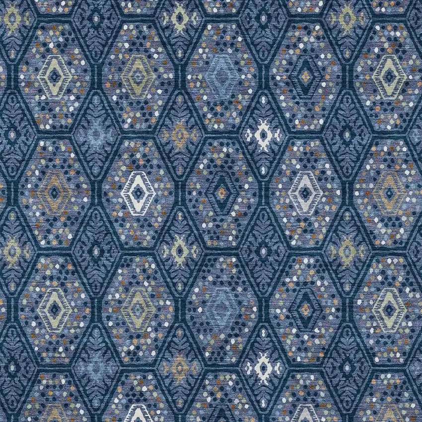 Navy Blue And Blue Geometric Washable Indoor Outdoor Area Rug Photo 2