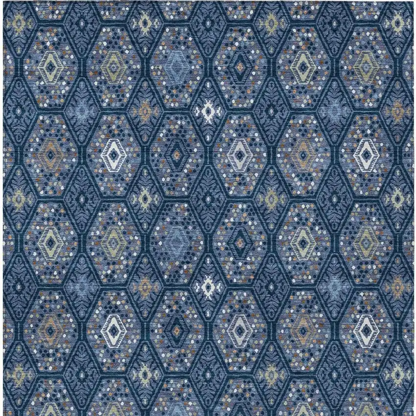 Navy Blue And Blue Geometric Washable Indoor Outdoor Area Rug Photo 3