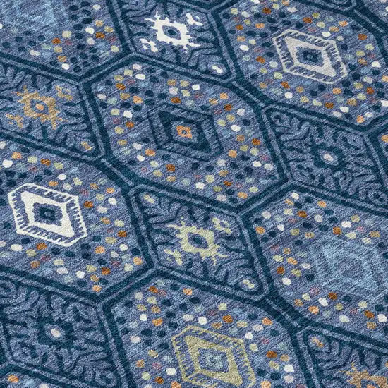 Navy Blue And Blue Geometric Washable Indoor Outdoor Area Rug Photo 9