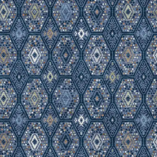 Navy Blue And Blue Geometric Washable Indoor Outdoor Area Rug Photo 2