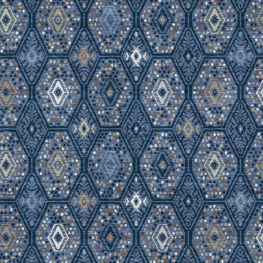 Navy Blue And Blue Geometric Washable Indoor Outdoor Area Rug Photo 2