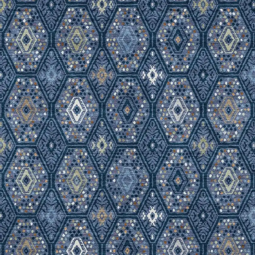 Navy Blue And Blue Geometric Washable Indoor Outdoor Area Rug Photo 2