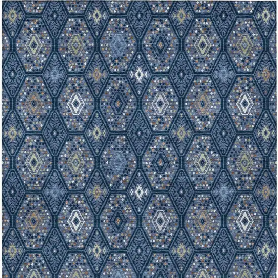 Navy Blue And Blue Geometric Washable Indoor Outdoor Area Rug Photo 3