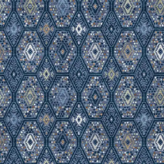 Navy Blue And Blue Geometric Washable Indoor Outdoor Area Rug Photo 2