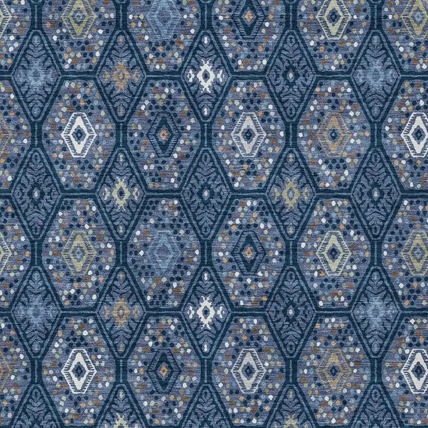 Navy Blue And Blue Geometric Washable Indoor Outdoor Area Rug Photo 2