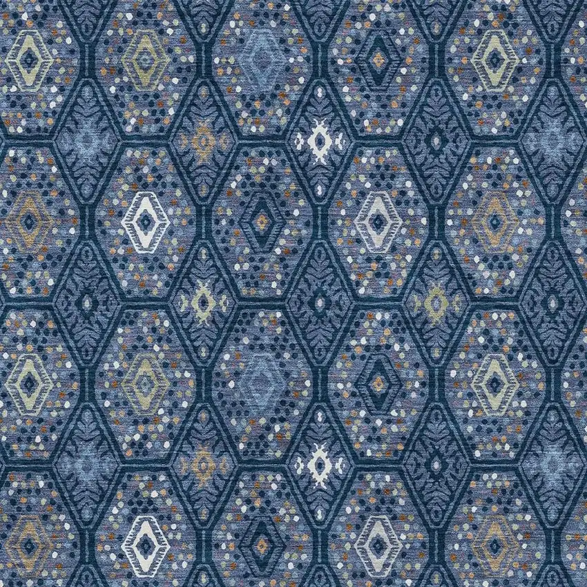 Navy Blue And Blue Geometric Washable Indoor Outdoor Area Rug Photo 2
