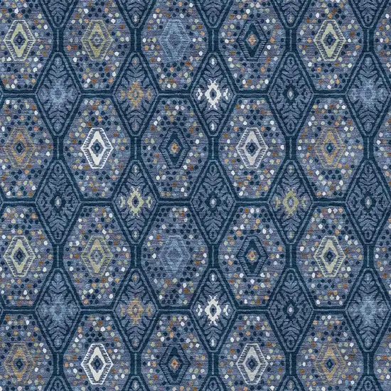 Navy Blue And Blue Geometric Washable Indoor Outdoor Area Rug Photo 2
