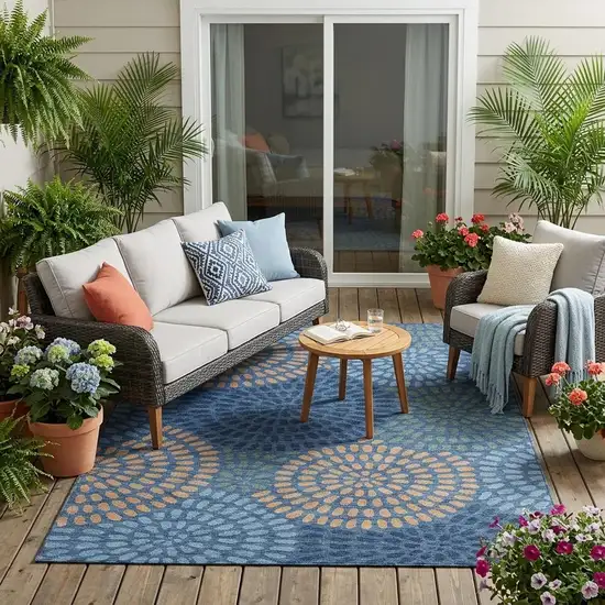 Navy Blue And Blue Geometric Washable Indoor Outdoor Area Rug Photo 1