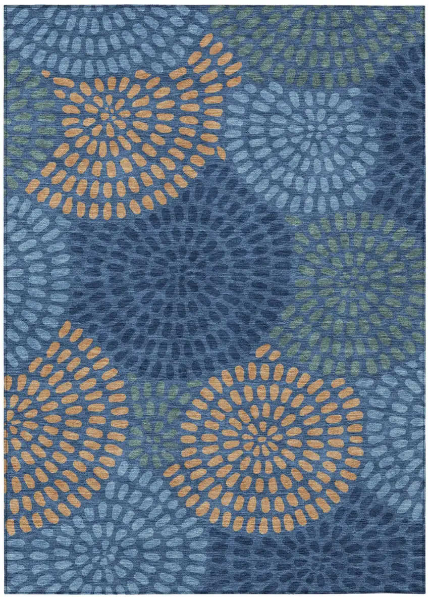 Navy Blue And Blue Geometric Washable Indoor Outdoor Area Rug Photo 2