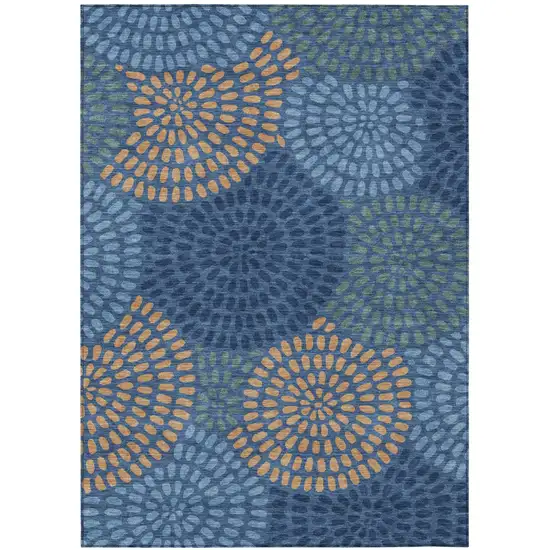 Navy Blue And Blue Geometric Washable Indoor Outdoor Area Rug Photo 2